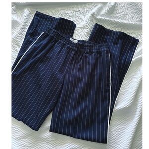 St. Roche Navy Striped Wide Leg Split Pants